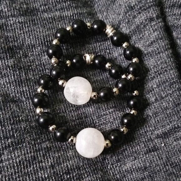 Ultra Feminine! Genuine Moonstone + Black Stone - Beaded Ring! Only 2 Left! - Picture 4 of 7
